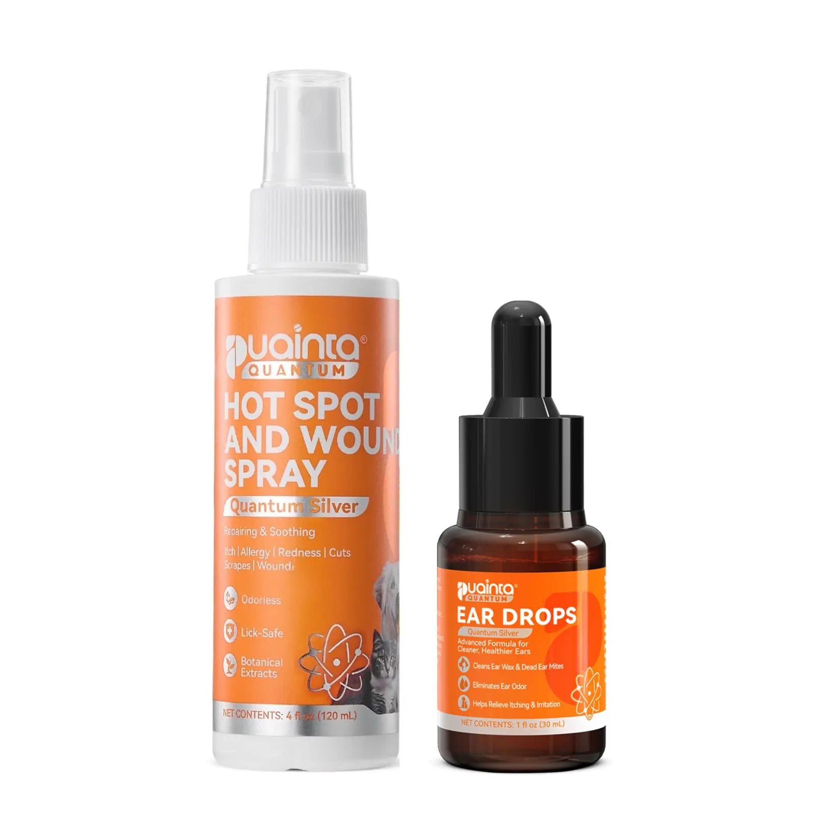 Puainta Quantum Silver Ear Drops - Ultimate Ear Infection Treatment for Dogs and Cats, 30ml Solution for Itchy Ears and Ear Mites