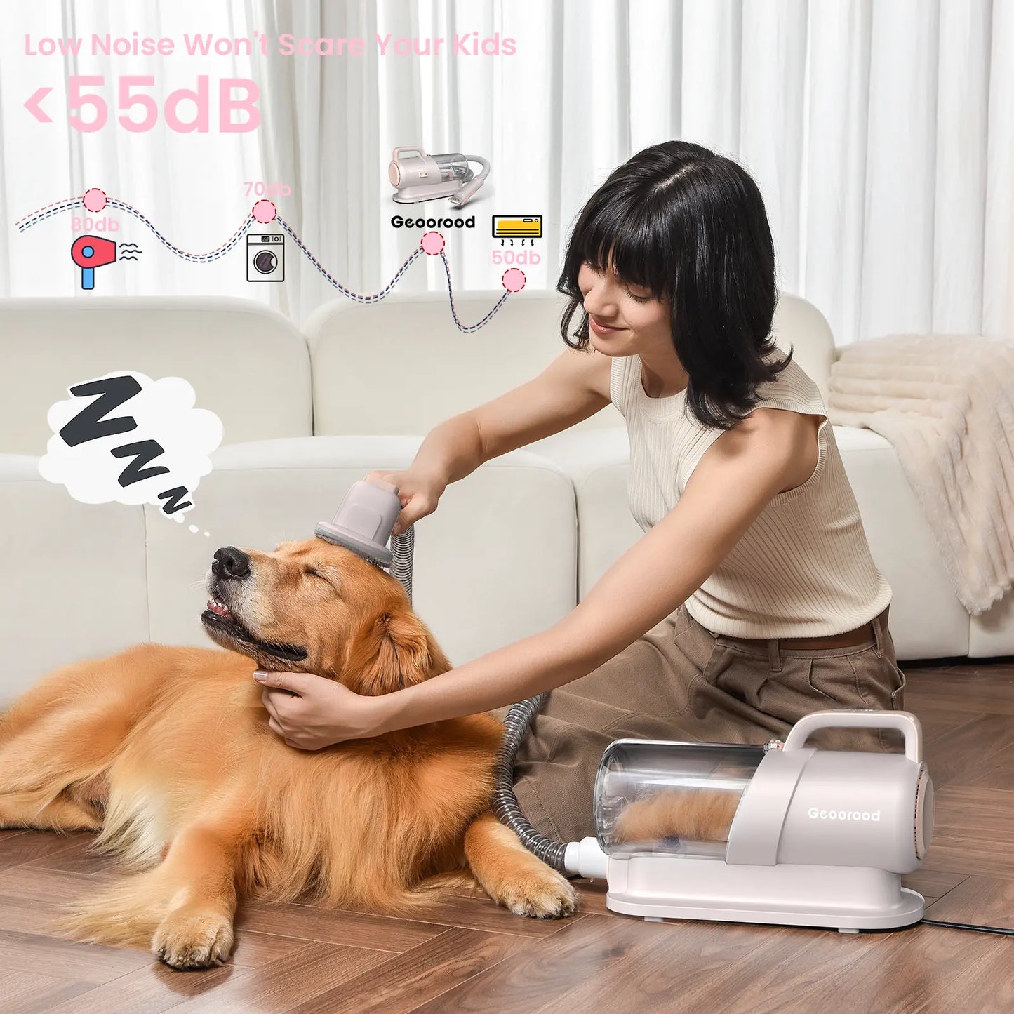 Geoorood All-In-One Dog Grooming Vacuum Kit: Powerful 10Kpa Suction, 2.2L Dust Tank, Lightweight Design & Adjustable Combs - The Ultimate Grooming Solution for Pet Lovers!