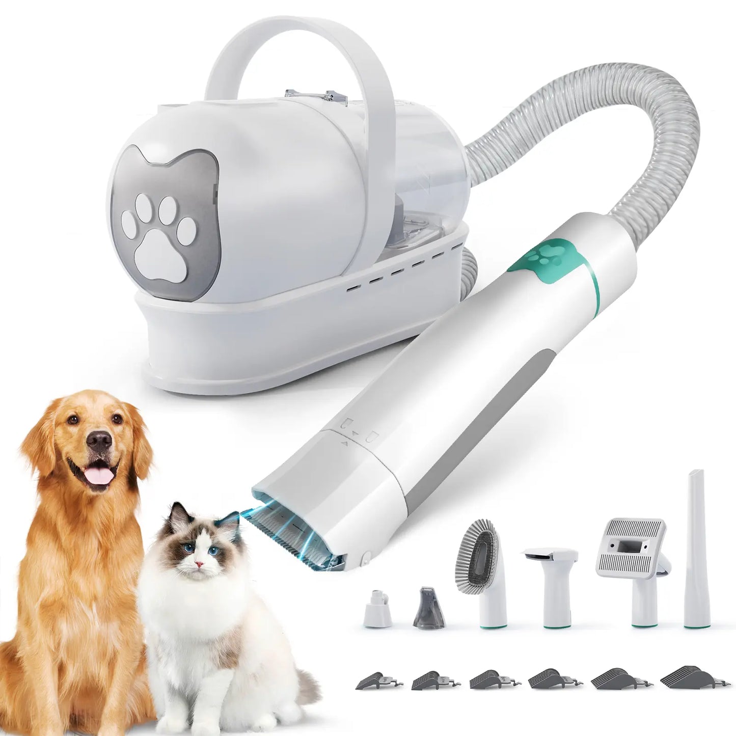 Grooming Vacuum, Dogs Hair Removal Mitts & Rollers,Dog Vacuum Brush for Shedding Grooming, Dog Hair Vacuum Groomer, 7-In-1 Pet Grooming Kit for Cat Dog, Pet Products Paw Trimmer