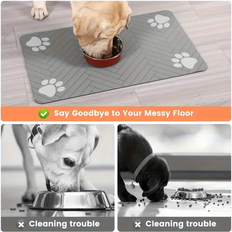 Quick-Dry Absorbent Pet Feeding Mat for Dogs and Cats - Non-Slip Rubber Base for Indoor Cleanliness