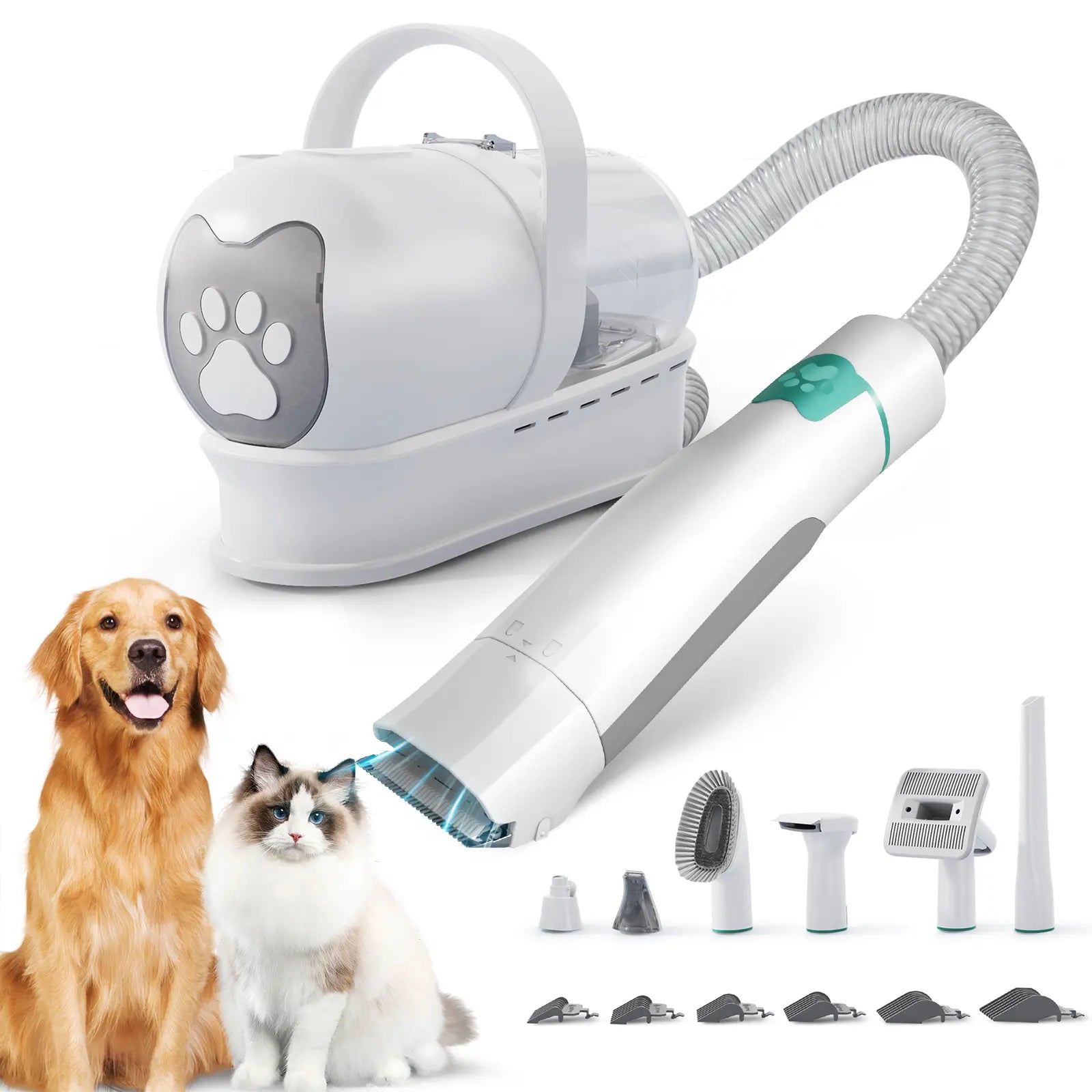 Grooming Vacuum, Dogs Hair Removal Mitts & Rollers,Dog Vacuum Brush for Shedding Grooming, Dog Hair Vacuum Groomer, 7-In-1 Pet Grooming Kit for Cat Dog, Pet Products Paw Trimmer