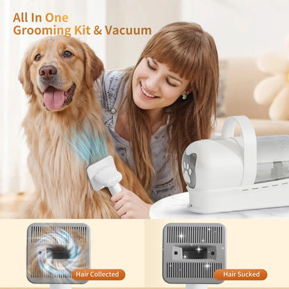 Grooming Vacuum, Dogs Hair Removal Mitts & Rollers,Dog Vacuum Brush for Shedding Grooming, Dog Hair Vacuum Groomer, 7-In-1 Pet Grooming Kit for Cat Dog, Pet Products Paw Trimmer