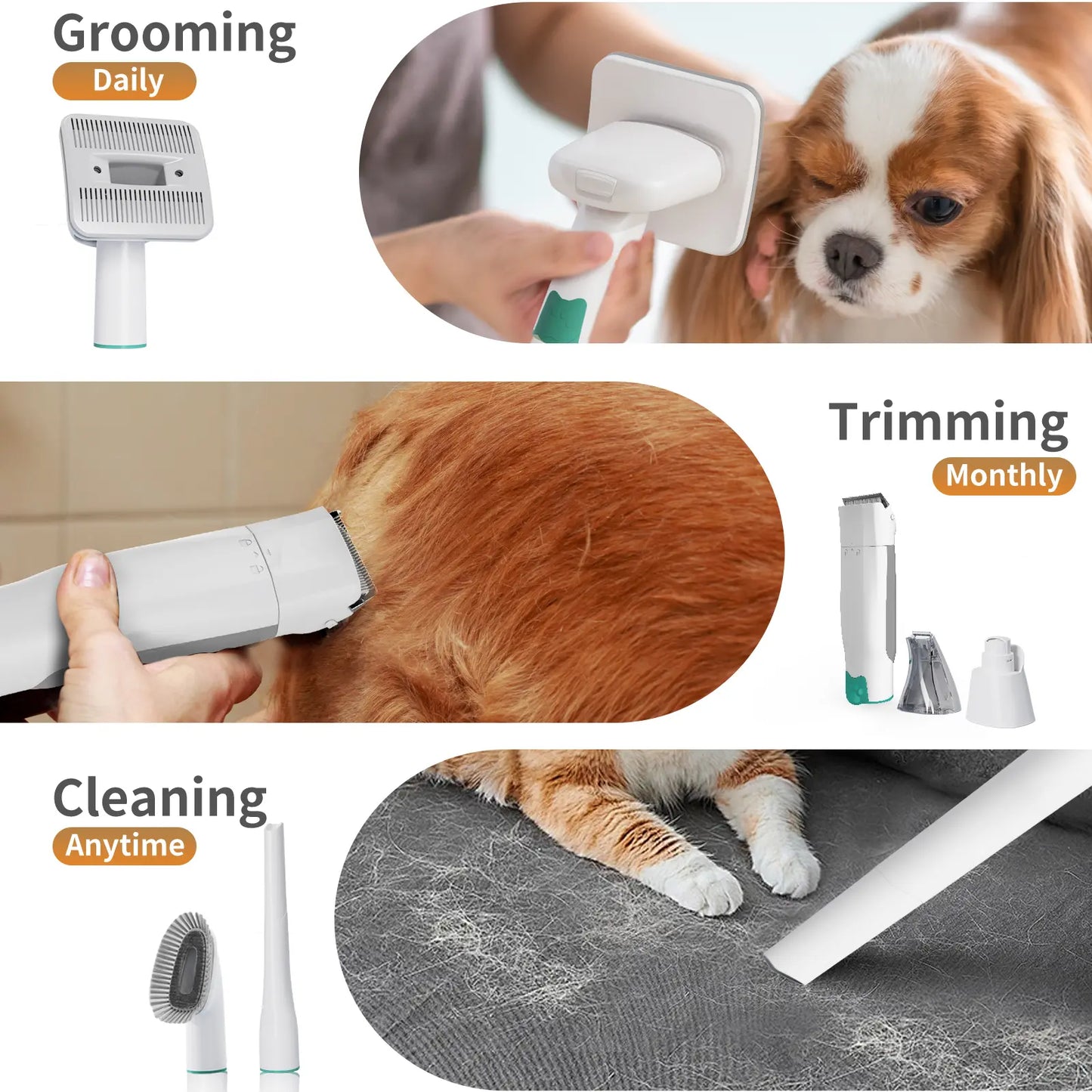 Grooming Vacuum, Dogs Hair Removal Mitts & Rollers,Dog Vacuum Brush for Shedding Grooming, Dog Hair Vacuum Groomer, 7-In-1 Pet Grooming Kit for Cat Dog, Pet Products Paw Trimmer