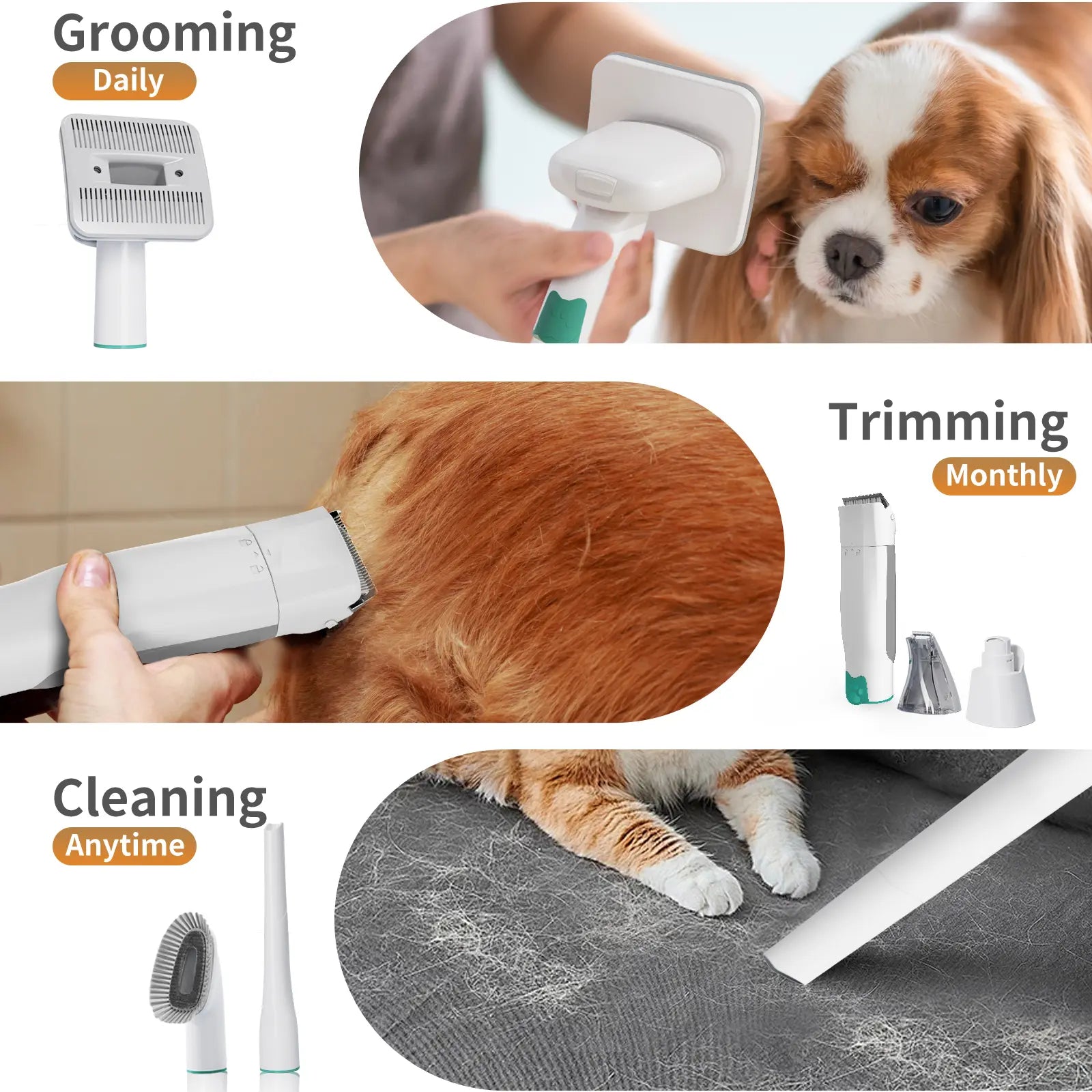 Grooming Vacuum, Dogs Hair Removal Mitts & Rollers,Dog Vacuum Brush for Shedding Grooming, Dog Hair Vacuum Groomer, 7-In-1 Pet Grooming Kit for Cat Dog, Pet Products Paw Trimmer