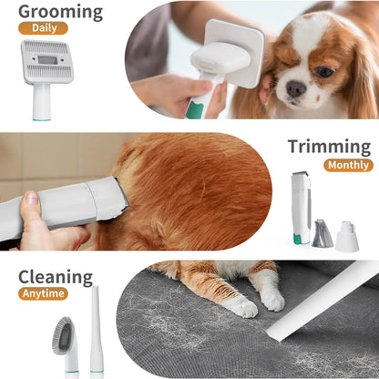Grooming Vacuum, Dogs Hair Removal Mitts & Rollers,Dog Vacuum Brush for Shedding Grooming, Dog Hair Vacuum Groomer, 7-In-1 Pet Grooming Kit for Cat Dog, Pet Products Paw Trimmer