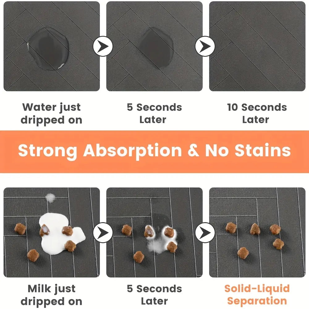 Quick-Dry Absorbent Pet Feeding Mat for Dogs and Cats - Non-Slip Rubber Base for Indoor Cleanliness