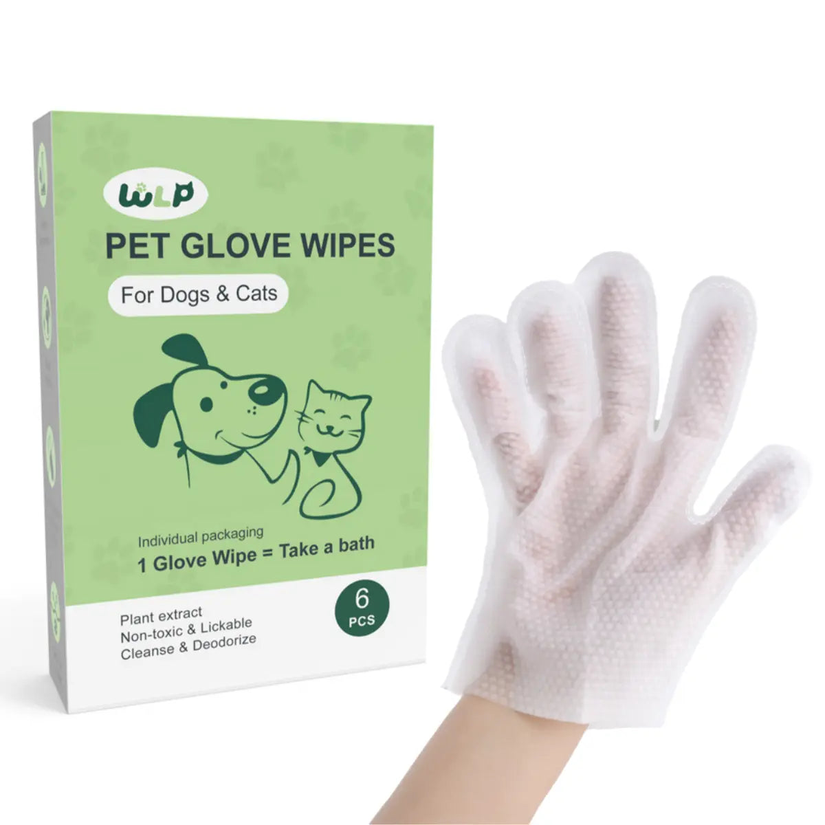 WLP Pet Glove Wipes for Dogs & Cats,Bath Wipes for Bathing and Washing Pets,Hypoallergenic No-Rinse Grooming,Daily Care and Traveling,Individually Packaged,Prevent Evaporation,Easy to Carry