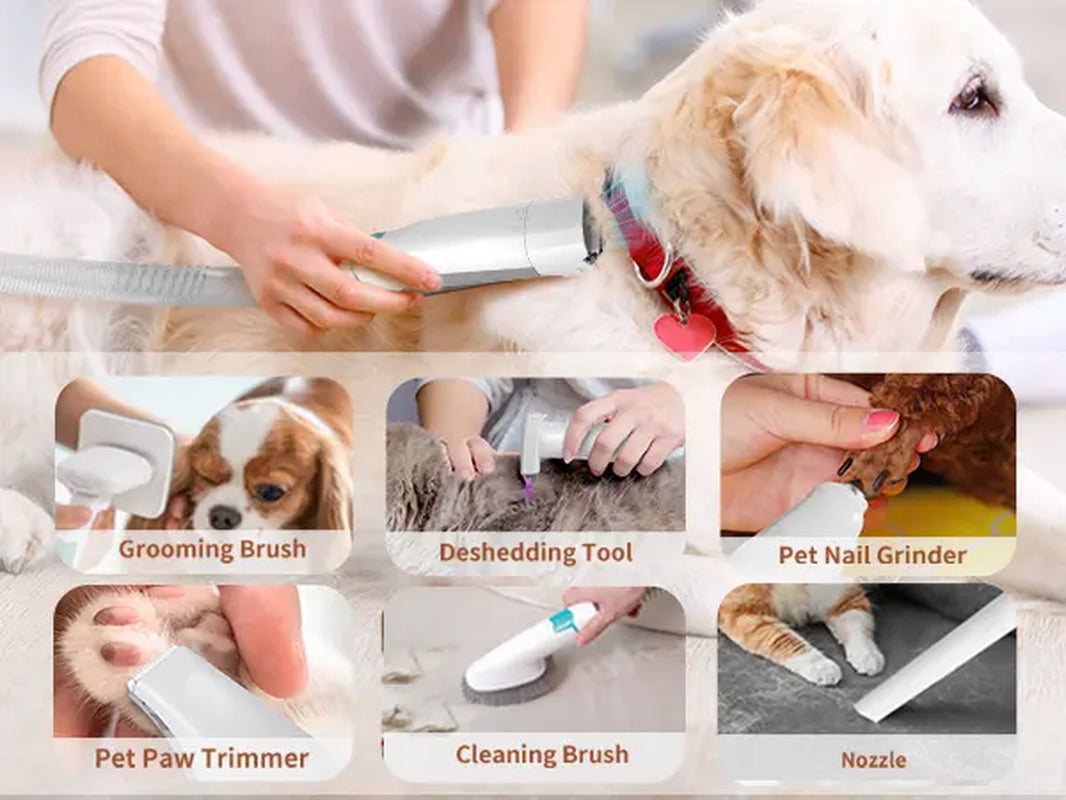 Grooming Vacuum, Dogs Hair Removal Mitts & Rollers,Dog Vacuum Brush for Shedding Grooming, Dog Hair Vacuum Groomer, 7-In-1 Pet Grooming Kit for Cat Dog, Pet Products Paw Trimmer