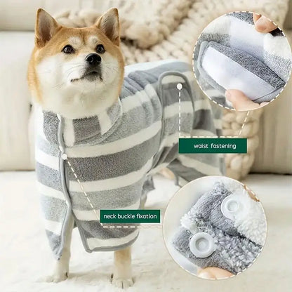 Striped Pattern Pet Bath Towel, 1 Count Cute Pet Bath Robe with Neck Buckle, Quick Drying Pet Bathing Accessories, Dog & Cat Grooming Supplies, Pet Products, Dog Accessories