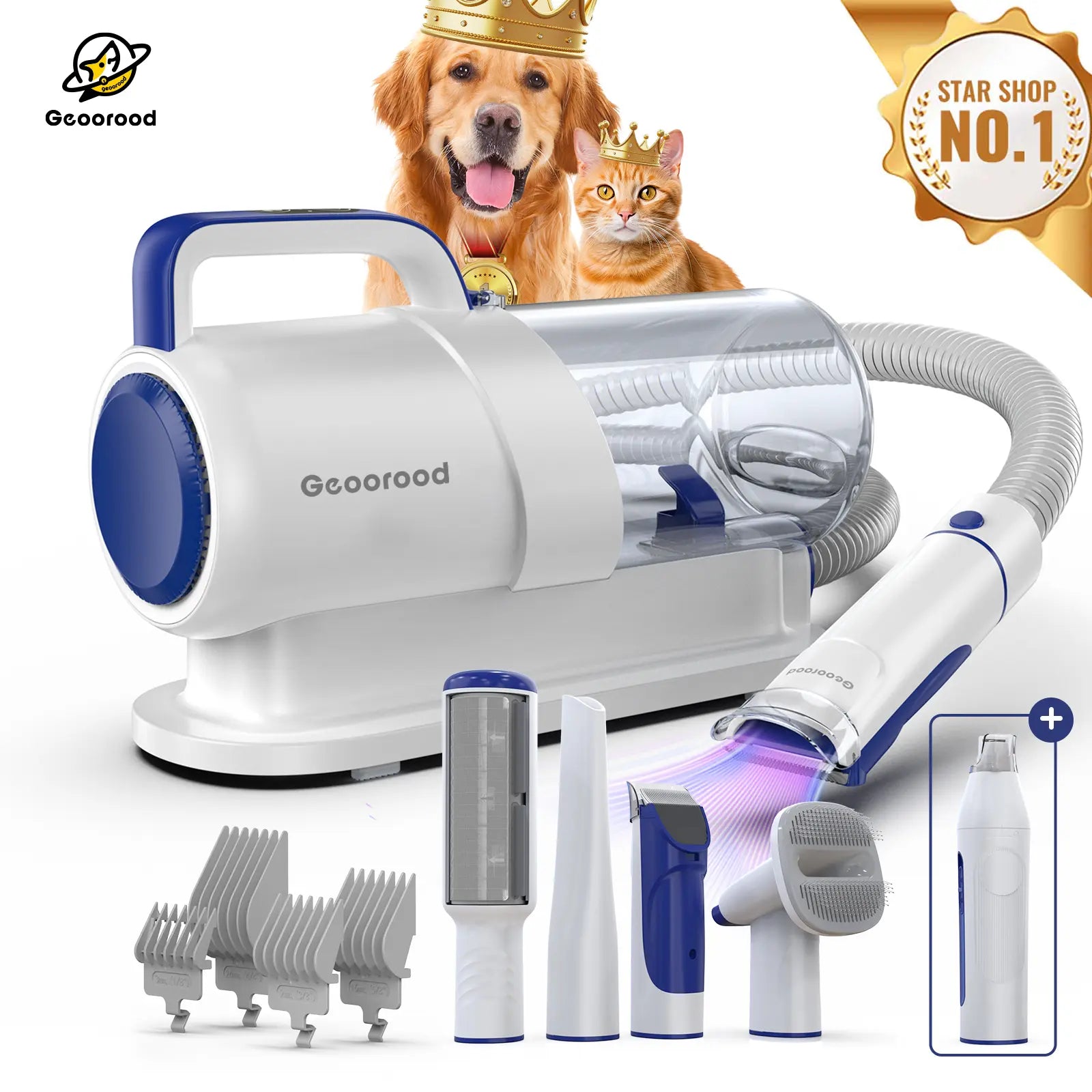 Geoorood All-In-One Dog Grooming Vacuum Kit: Powerful 10Kpa Suction, 2.2L Dust Tank, Lightweight Design & Adjustable Combs - The Ultimate Grooming Solution for Pet Lovers!