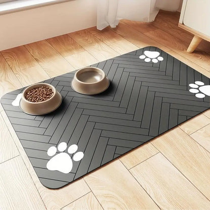 Quick-Dry Absorbent Pet Feeding Mat for Dogs and Cats - Non-Slip Rubber Base for Indoor Cleanliness
