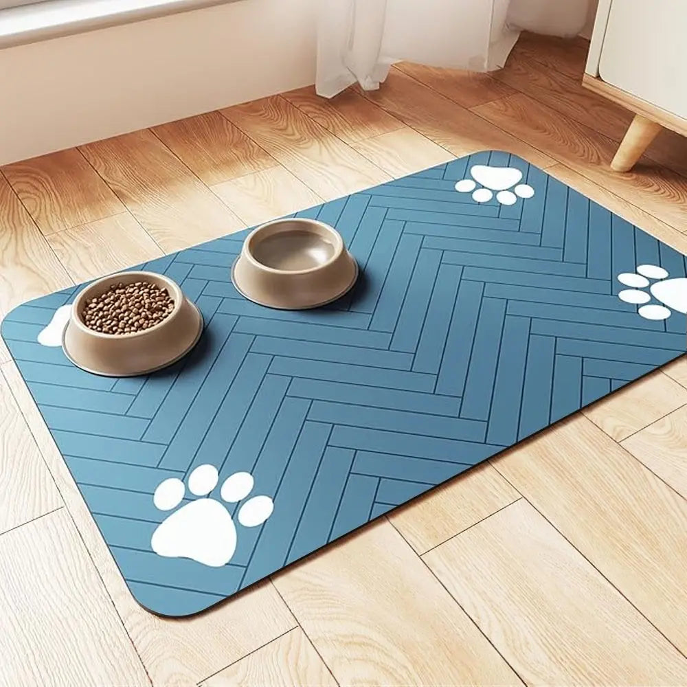 Quick-Dry Absorbent Pet Feeding Mat for Dogs and Cats - Non-Slip Rubber Base for Indoor Cleanliness