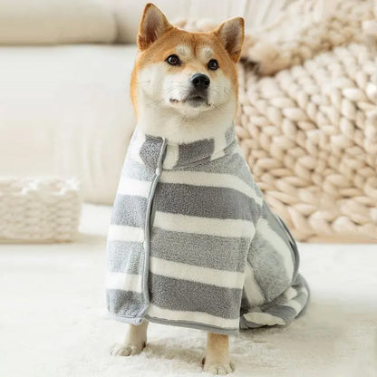 Striped Pattern Pet Bath Towel, 1 Count Cute Pet Bath Robe with Neck Buckle, Quick Drying Pet Bathing Accessories, Dog & Cat Grooming Supplies, Pet Products, Dog Accessories