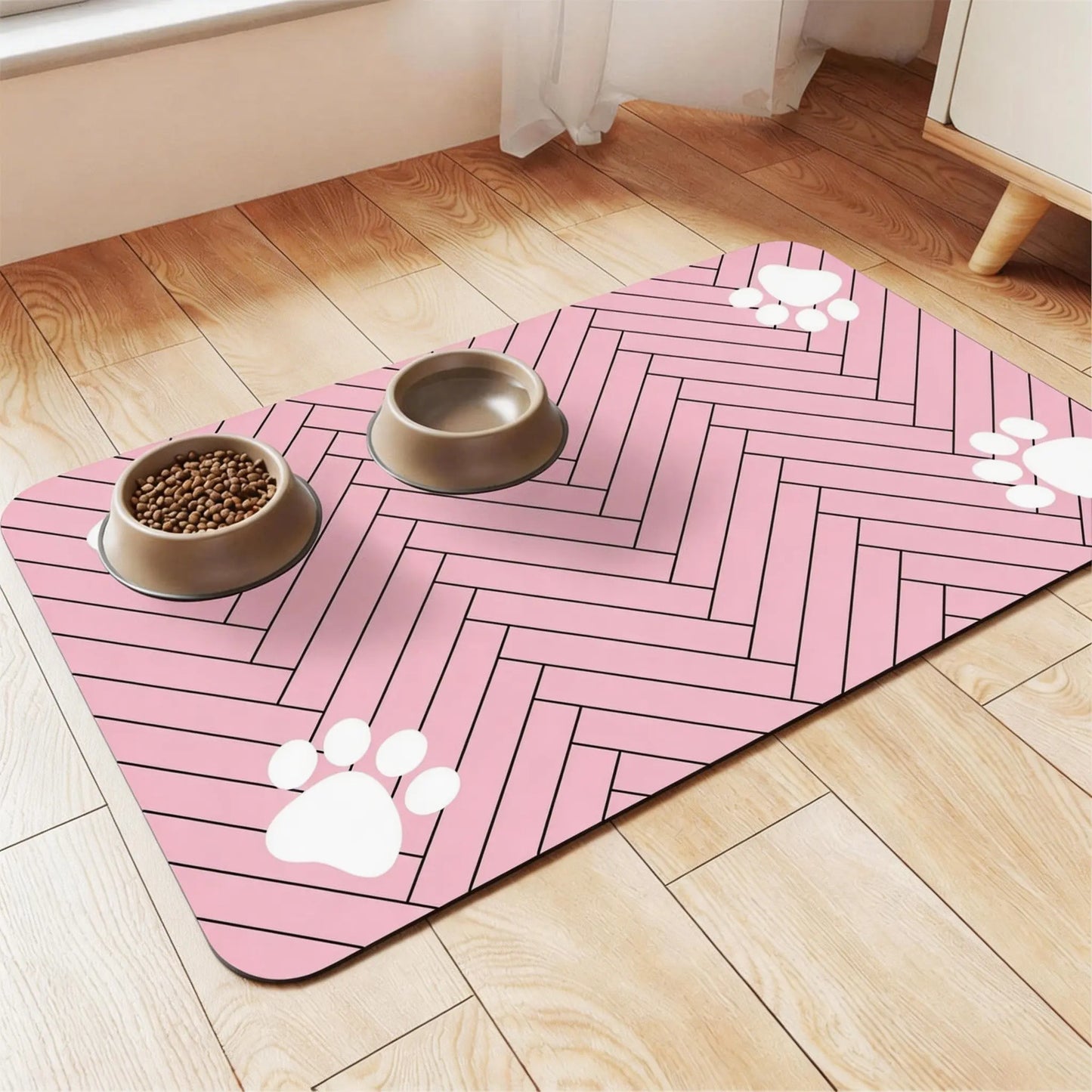 Quick-Dry Absorbent Pet Feeding Mat for Dogs and Cats - Non-Slip Rubber Base for Indoor Cleanliness