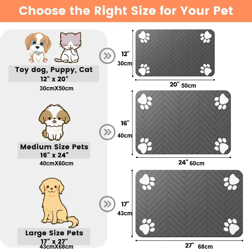 Quick-Dry Absorbent Pet Feeding Mat for Dogs and Cats - Non-Slip Rubber Base for Indoor Cleanliness