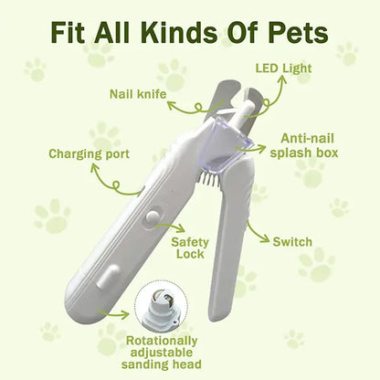 Petlovers 2-In-1 Pet Nail Clipper and Grinder, Dog Nail Clipper Trimmer, Ultra Quiet Electric Nail Set, Rechargeable, Suitable for Trimming Toes and Claws of Dogs and Cats of All Sizes