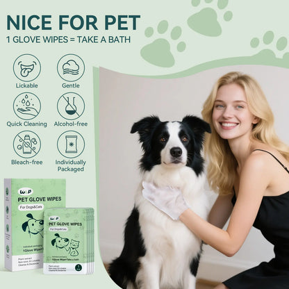WLP Pet Glove Wipes for Dogs & Cats,Bath Wipes for Bathing and Washing Pets,Hypoallergenic No-Rinse Grooming,Daily Care and Traveling,Individually Packaged,Prevent Evaporation,Easy to Carry